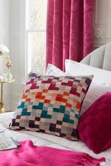 Multi Bright Grid Cut Velvet Cushion