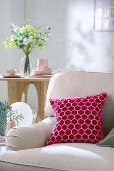 Fuchsia Pink Fuschia Pink Geo Hexagon Velvet Cushion