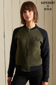 Superdry Green Crossing Lines Jersey Bomber Jacket