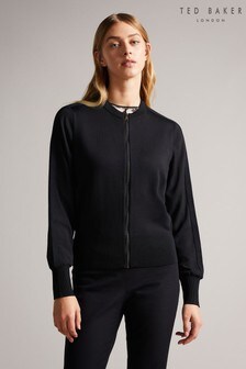 Ted Baker Black Millieo Woven Back Knitted Cardigan