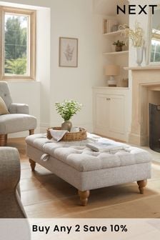 Chunky Weave Mid Natural Ashford Large with Storage Buttoned Footstool (U01880) | £275