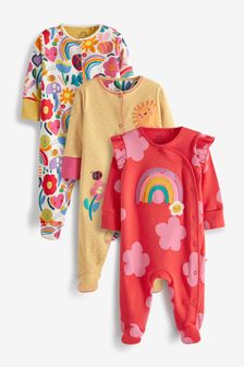 Multi Bright Pink Rainbow 3 Pack Baby Sleepsuits (0-2yrs) (U02220) | £21 - £23