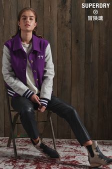 Superdry Purple Dry Limited Edition Leather Varsity Jacket