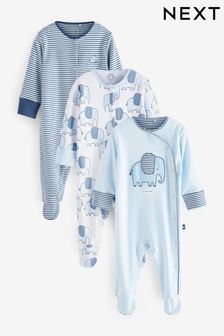 Pale Blue Elephant Baby 3 Pack Sleepsuits (0mths-2yrs) (U02370) | £20 - £22