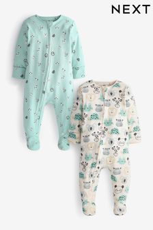 Baby 2 Pack Zip Sleepsuits (0-3yrs)