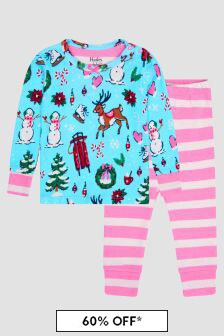Hatley Kids & Baby Baby Girls Organic Cotton Cabin Christmas Pyjamas In Blue