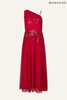 Monsoon Red Elish One-Shoulder Prom Dress