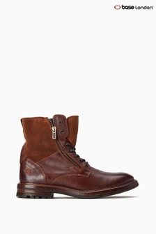 Base London Tan Cherokee Burnished Leather Zip-Up Lace Boots