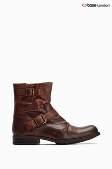 Base London Tan Metal Waxy Leather Zip-Up Boots