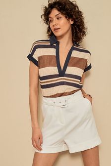 Short Sleeve Linen Look Polo T-Shirt