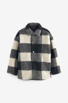 Black/White Buffalo Check Teddy Shacket (3-16yrs) (U03422) | £25 - £35