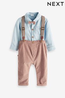 Mink Brown Smart Baby 4 Piece Shirt Body, Bow Tie, Trousers And Braces Set (0mths-2yrs) (U03429) | £24 - £26