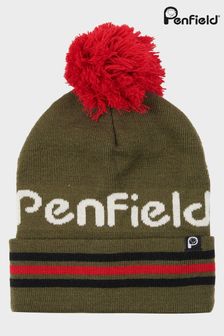 Penfield Green Intarsia Knit Striped Bobble Hat
