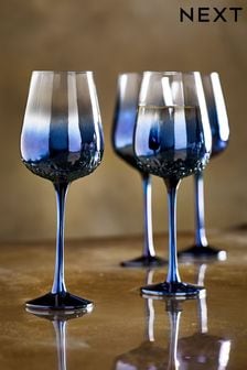 Navy Monroe Glassware Set of 4 Wine Glasses (U04551) | £34