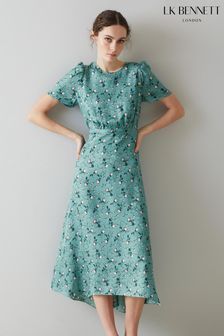L.K.Bennett Blue Jacquard Scattered Rose Print Dress
