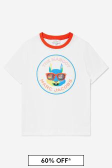Marc Jacobs Boys Cotton Mascot Print T-Shirt in White