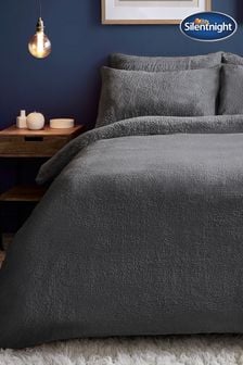 Silentnight Charcoal Grey Fleece Cosy Teddy Duvet Cover and Pillowcase Set