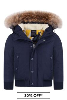 Bomboogie Boys Bomber Jacket With Faux Fur Trim in Navy