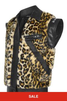 Givenchy Kids Girls Black Leopard Faux Fur Gilet in Black