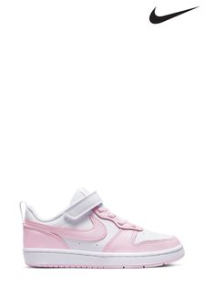 Nike White/Pink Court Borough Low JuniorTrainers (U08839) | £35