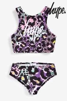 Hype. Girls Purple Leopard Animal Script 2 Piece Bikini