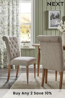 Set of 2 Chunky Weave Mid Natural Evy Buttoned Dining Chairs (U09099) | £320