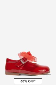 Andanines Girls Patent Leather Mary Jane Bow Shoes in Red
