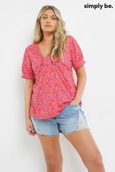 Simply Be Pink Ditsy Print Supersoft Knot Detail Swing Top