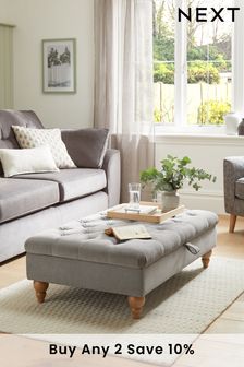 Fine Chenille Mid Grey Ashford Large with Storage Buttoned Footstool (U09247) | £275