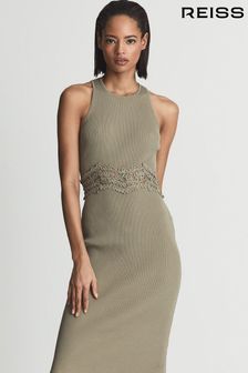 Reiss Isabella Lace Detail Knitted Bodycon Dress