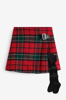 Red Check Skirt And Tights Set (3-16yrs) (U10669) | £27 - £32
