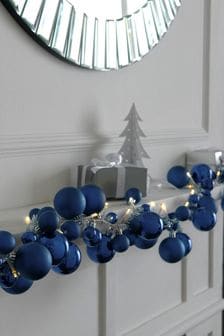 Navy Blue Lit Decorative Bauble Christmas Garland (U11252) | £26