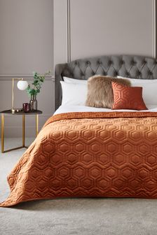 Rust Brown Quilted Hexagon Bedspread