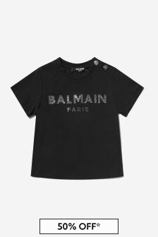 Balmain Baby Girls Black Cotton Logo T-Shirt