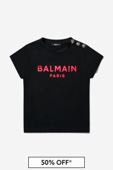 Balmain Girls Black Cotton Logo T-Shirt