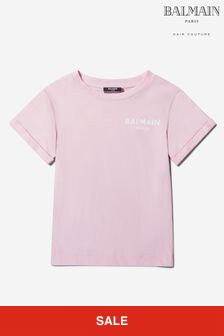 Balmain Girls Pink Cotton Jersey Logo T-Shirt