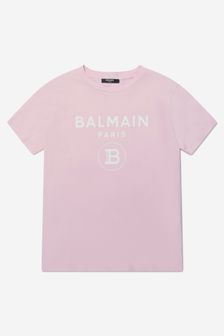 Balmain Unisex Pink Cotton Logo Print T-Shirt