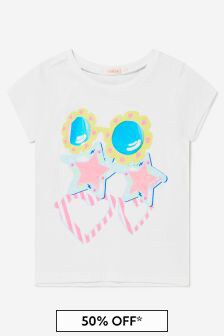 Billie Blush Girls Cotton Sunglasses Print T-Shirt in White