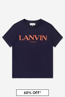 Lanvin Boys Cotton Jersey Logo T-Shirt in Navy