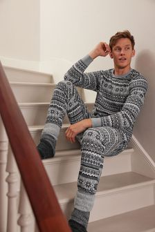 Grey Fairisle Pattern Motion Flex Cosy Pyjamas (U14328) | £30