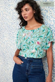 Summer Blouse for Womens Mlide New Loose Print Short Sleeve Tops Casual Summer Strapless T-Shirt with Pocket 