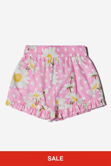 Monnalisa Girls Pink Cotton Poplin Daisy Shorts