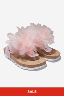 Monnalisa Girls Tulle Flower Glitter Sandals in Pink