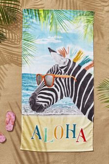 Catherine Lansfield Blue Aloha Zebra Cotton Beach Towel
