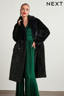 Black Faux Fur Teddy Borg Mix Coat (U14913) | £96