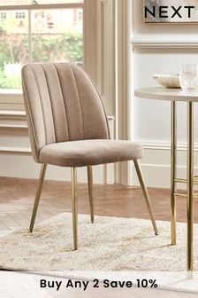 Set of 2 Fine Chenille Mink Brown Brushed Gold Leg Stella Non Arm Dining Chairs (U14973) | £280