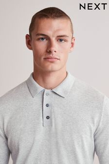 Light Grey Next Knitted Polo Shirt (U15018) | £28