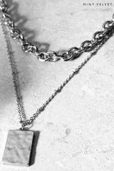 Mint Velvet Silver Tone Tag Layered Necklace