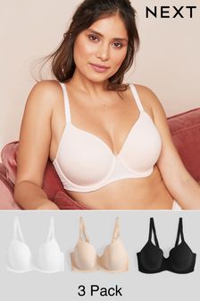 Black/White/Nude Pad Full Cup DD+ Cotton Blend Bras 3 Pack (U15336) | £40