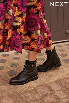 Black Regular/Wide Fit Forever Comfort® Leather Lace-Up Ankle Boots With Buckle (U15419) | £68